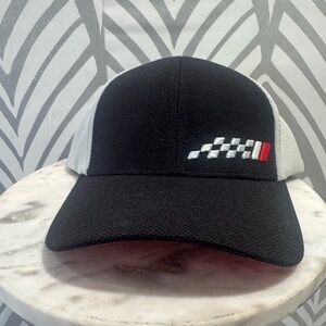 NWOT Black and Gray Racing Emblem Hat with Curved Brim